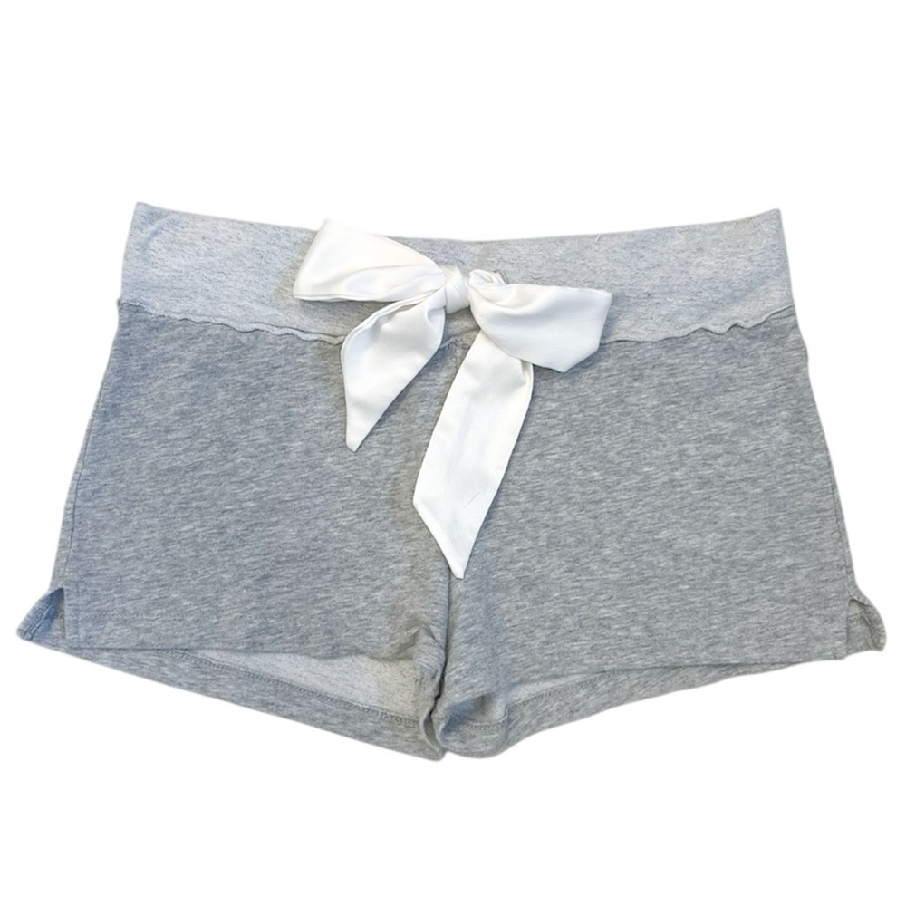 Satin and French Terry Pajama Sleep Shorts | Gilligan, Size XS, Gray/Cream